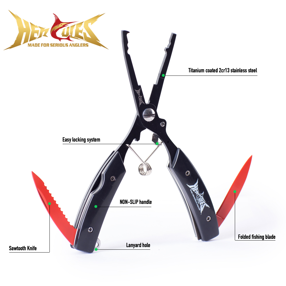 Fishing Equipment Cheap - HERCULES フィッシングプライヤー（シースとランヤード付き）フックリムーバーとカッター、折りたたみ式マルチツール（6.5インチ）